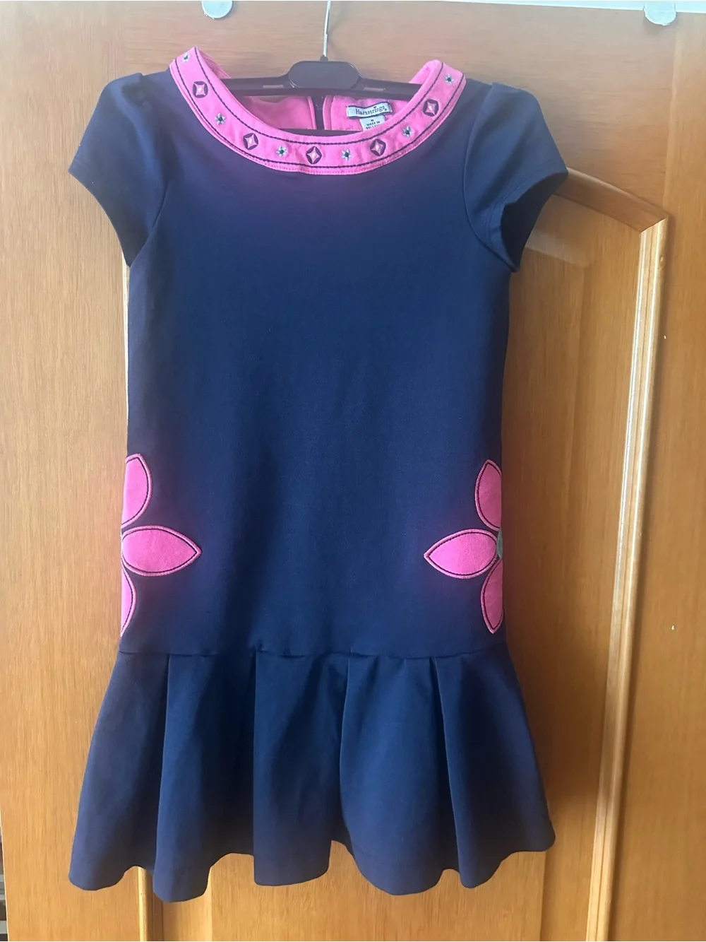 Hartstrings Girls Navy Blue & Pink Drop-Waist Flower Dress - Size 8